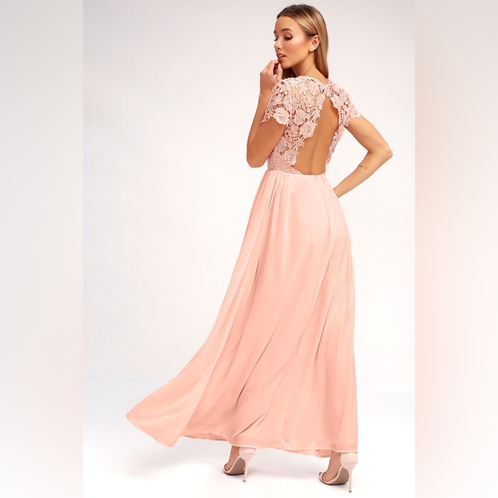 Lulus The Greatest Blush Pink Lace Maxi Dress Open Back Bridesmaid Gown